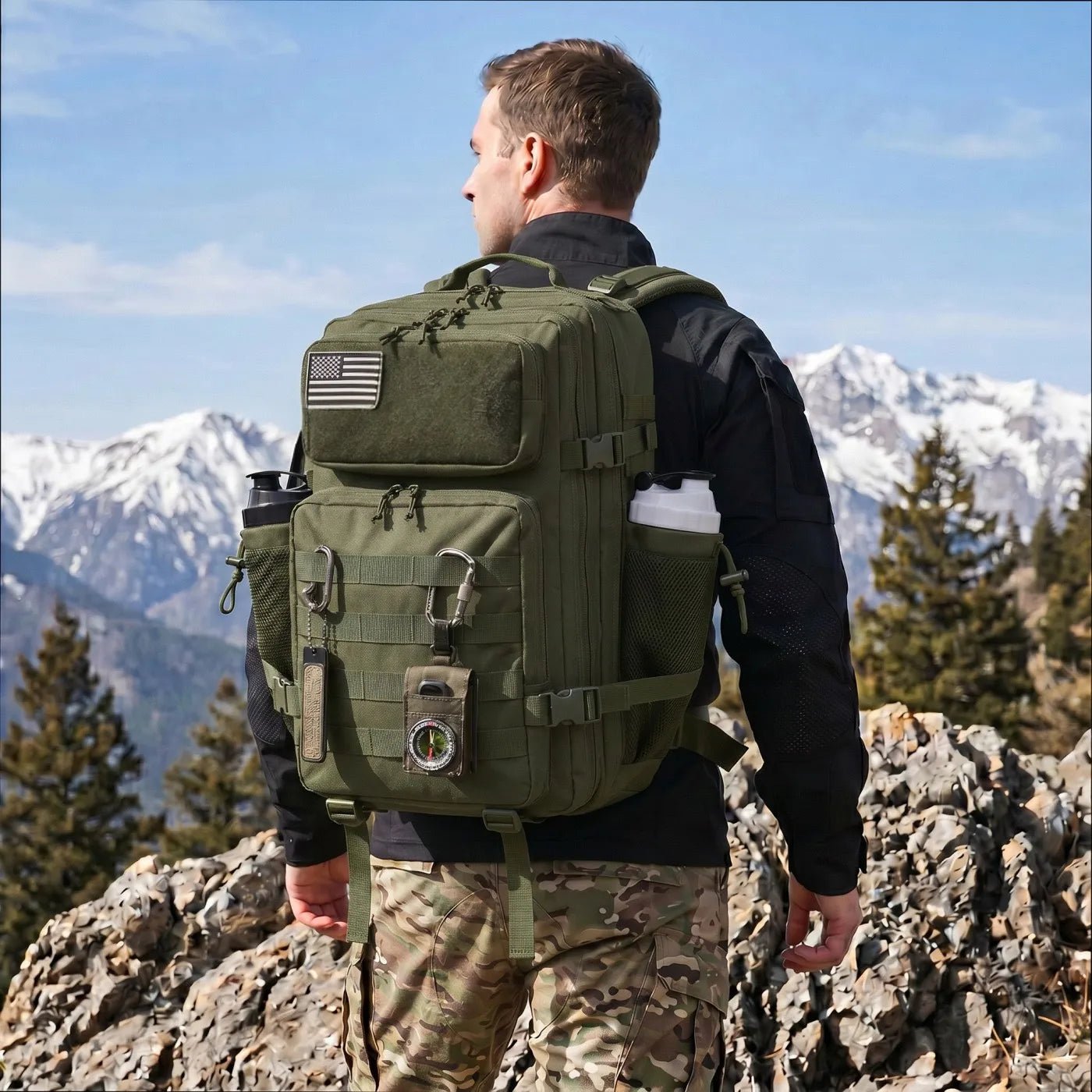 45L Large Capacity Tactical Fishing Backpack Angling Rucksack with Dual Water Bottle Cup Holders Outdoor Camping Fishing Tackle Storage Backpack for Sea Fishing Bank Fishing Hiking Trekking Travel Sports EDC Daily Carry Outdoor Fisherman Gear Bag - IronWear Co.