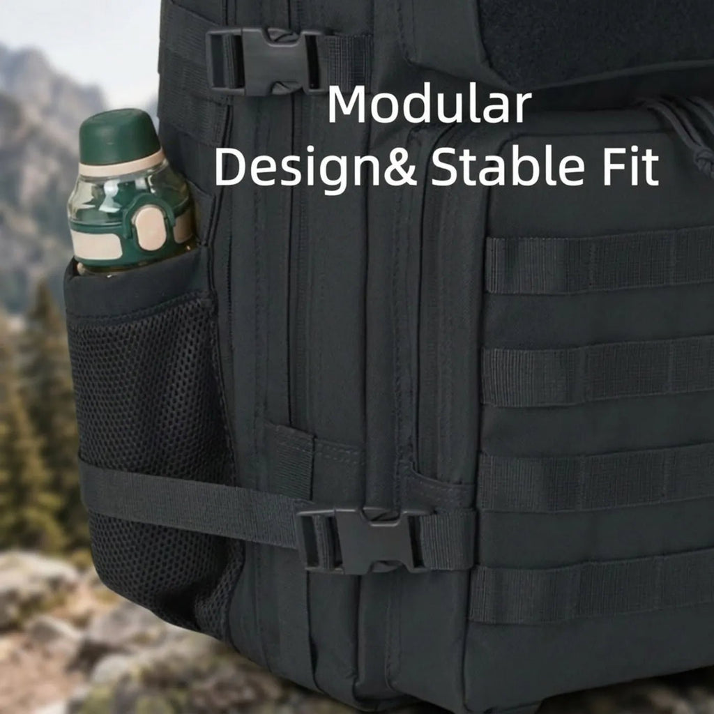 45L Large Capacity Tactical Fishing Backpack Angling Rucksack with Dual Water Bottle Cup Holders Outdoor Camping Fishing Tackle Storage Backpack for Sea Fishing Bank Fishing Hiking Trekking Travel Sports EDC Daily Carry Outdoor Fisherman Gear Bag - IronWear Co.