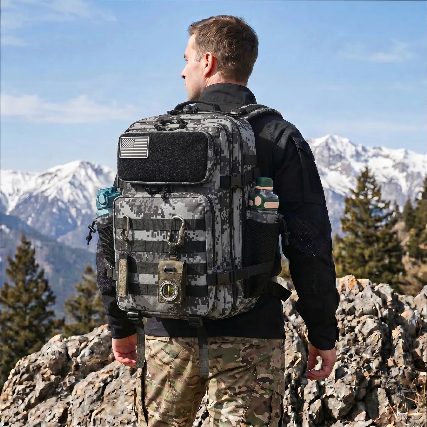 45L Large Capacity Tactical Fishing Backpack Angling Rucksack with Dual Water Bottle Cup Holders Outdoor Camping Fishing Tackle Storage Backpack for Sea Fishing Bank Fishing Hiking Trekking Travel Sports EDC Daily Carry Outdoor Fisherman Gear Bag - IronWear Co.