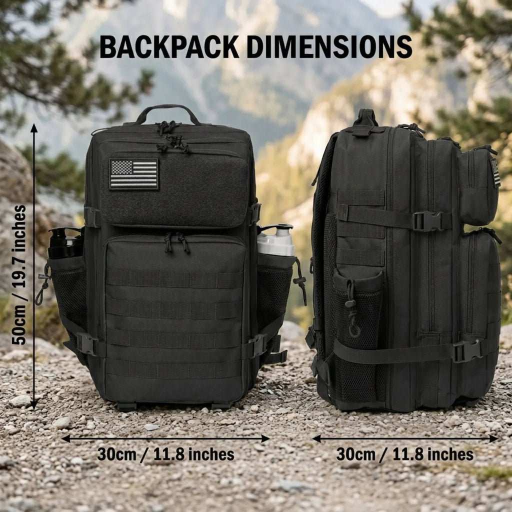 45L Large Capacity Tactical Fishing Backpack Angling Rucksack with Dual Water Bottle Cup Holders Outdoor Camping Fishing Tackle Storage Backpack for Sea Fishing Bank Fishing Hiking Trekking Travel Sports EDC Daily Carry Outdoor Fisherman Gear Bag - IronWear Co.