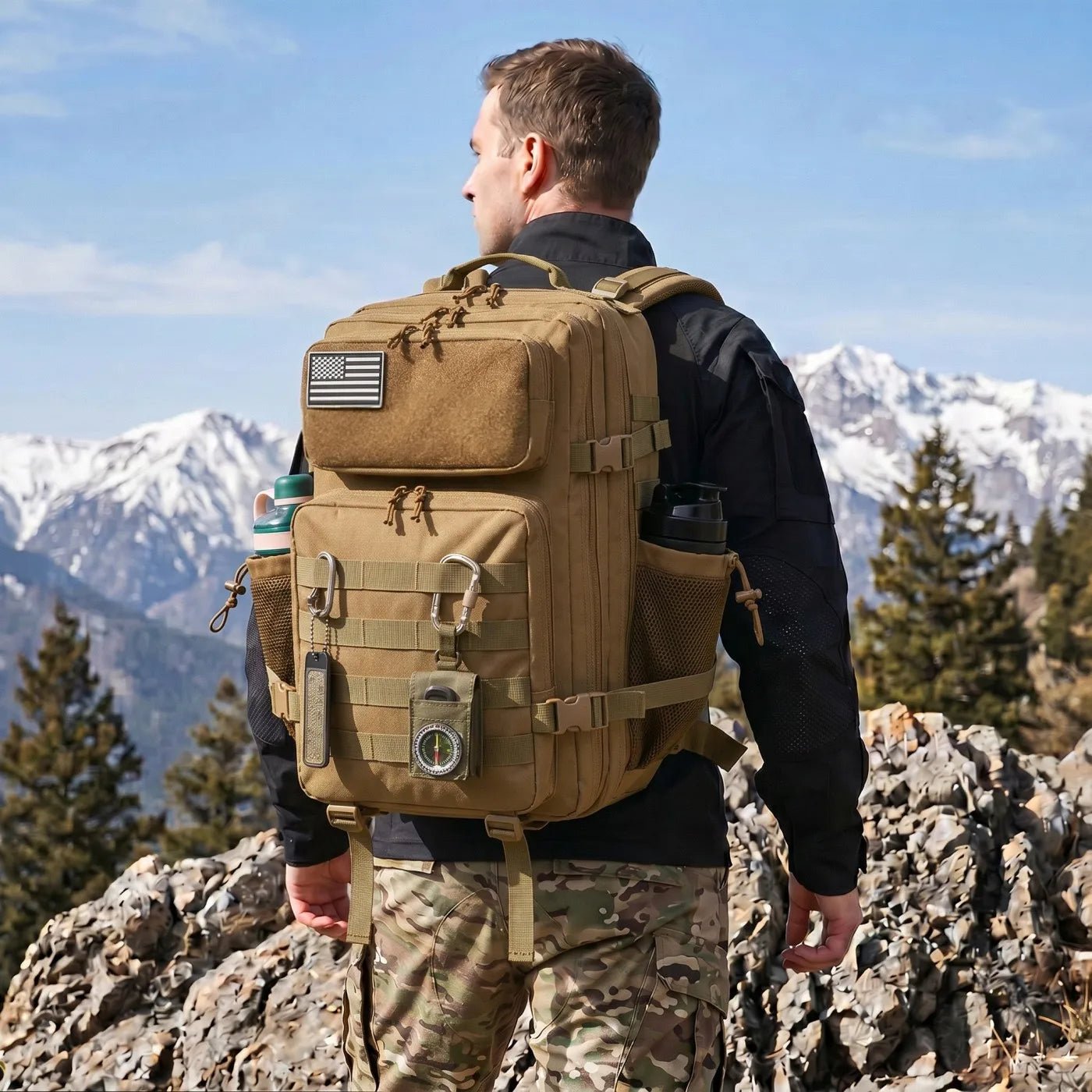 45L Large Capacity Tactical Fishing Backpack Angling Rucksack with Dual Water Bottle Cup Holders Outdoor Camping Fishing Tackle Storage Backpack for Sea Fishing Bank Fishing Hiking Trekking Travel Sports EDC Daily Carry Outdoor Fisherman Gear Bag - IronWear Co.