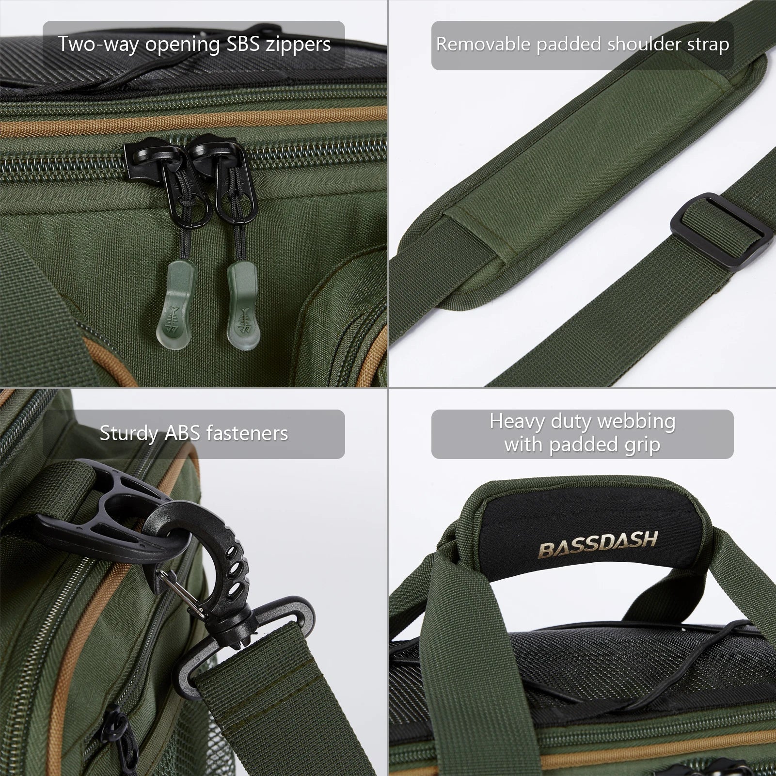 BASSDASH Fishing Tackle Shoulder Bag Water Resistant Lightweight Gear Storage Pack with Hard Molded Bottom Rain Cover - IronWear Co.
