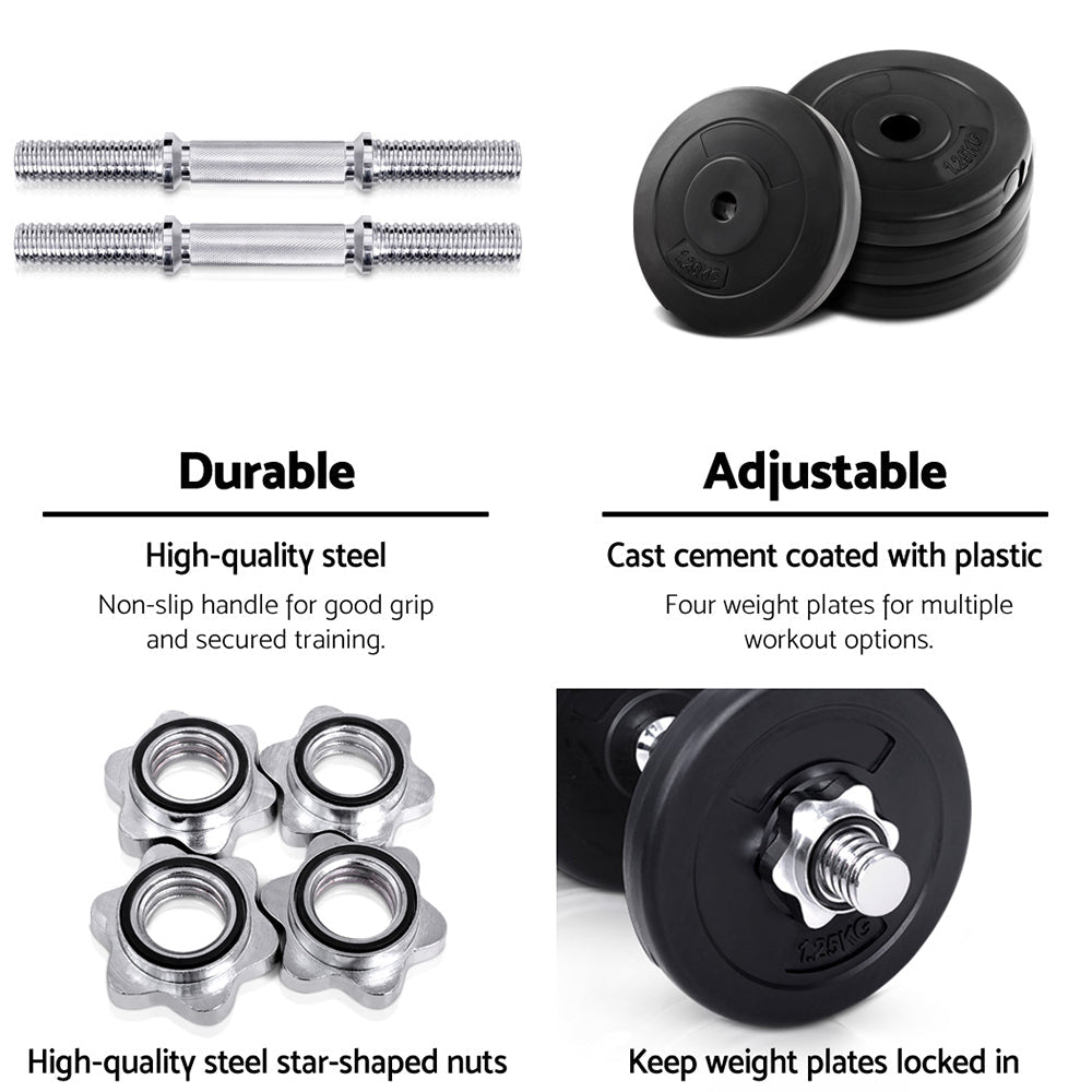 Everfit 10kg Dumbbell Set Weight Plates Dumbbells Lifting Bench - IronWear Co.