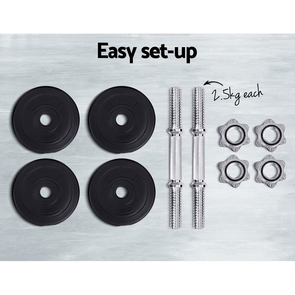 Everfit 10kg Dumbbell Set Weight Plates Dumbbells Lifting Bench - IronWear Co.