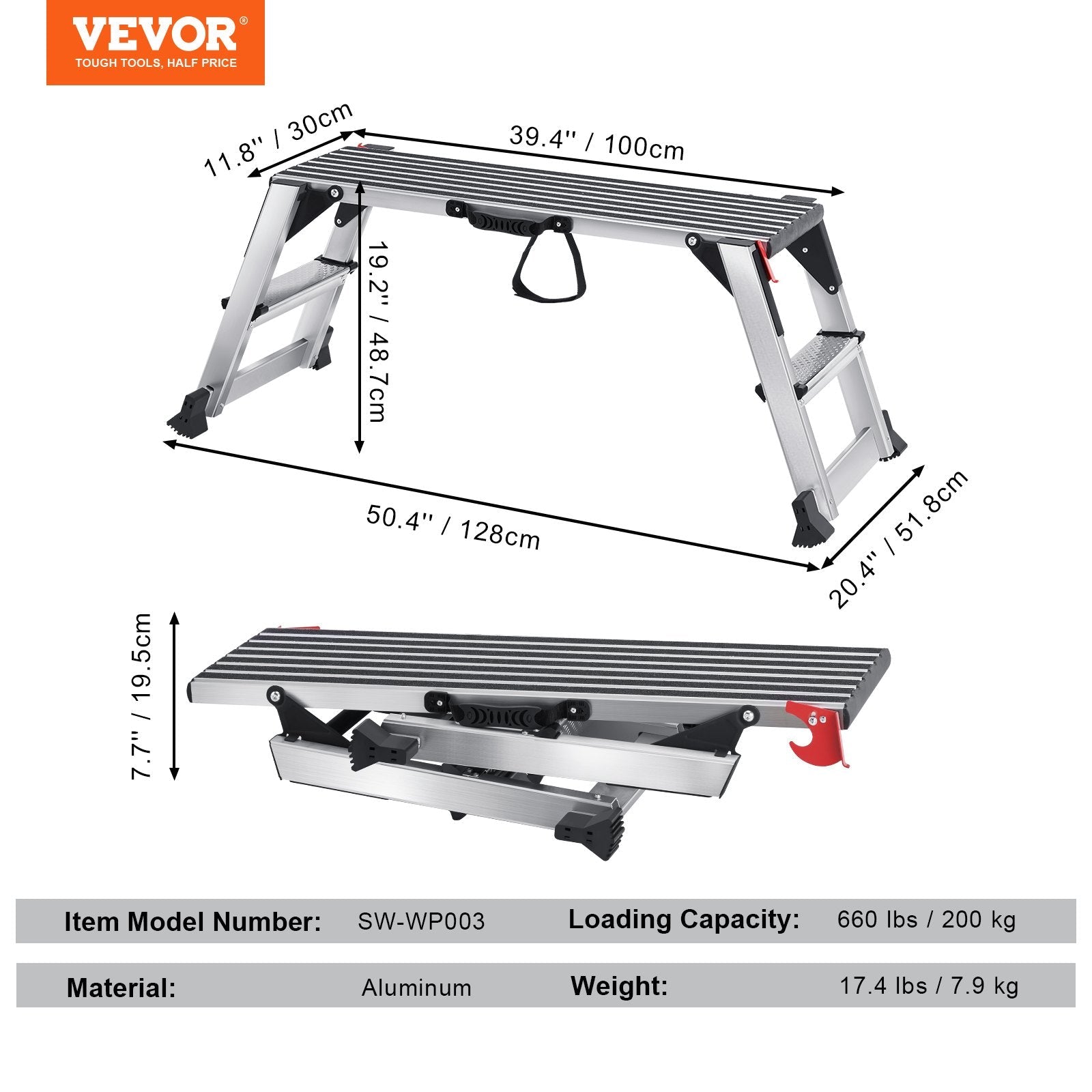 Folding Work Platform, 299.4 kg Load Capacity, Aluminum Drywall Stool - IronWear Co.