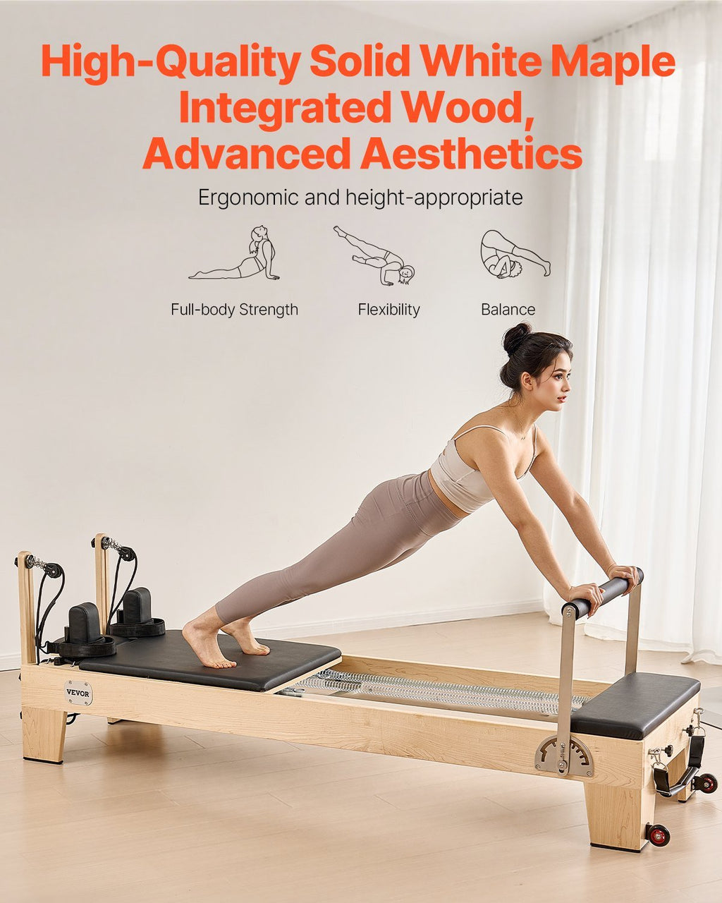 Pilates Reformer Machine, Wooden Pilates Workout Equipment for Home - IronWear Co.