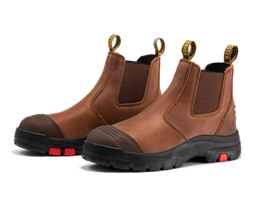 ROCKROOSTER Lumen Brown 6 inch Pull-on Leather Work Boots AK224 - IronWear Co.