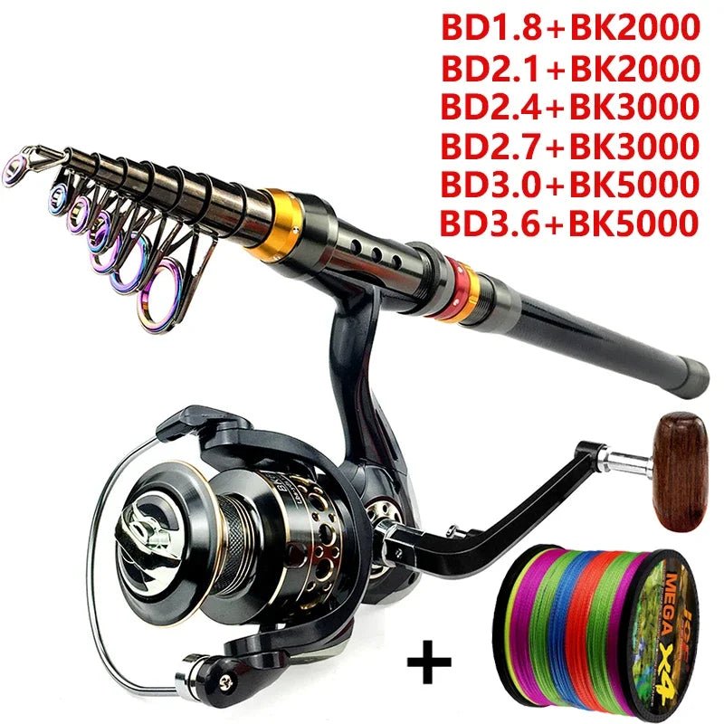 Spinning Fishing Rod and Reel Combo 1.8-3.6m Carbon Fiber Sea Pole and 5.2:1 Gear Ratio Metal Spool with Line Kits for Bass Carp - IronWear Co.